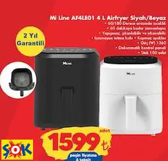 Mİ LİNE AF4LE01 4 L AİRFRYER SİYAH/BEYAZ